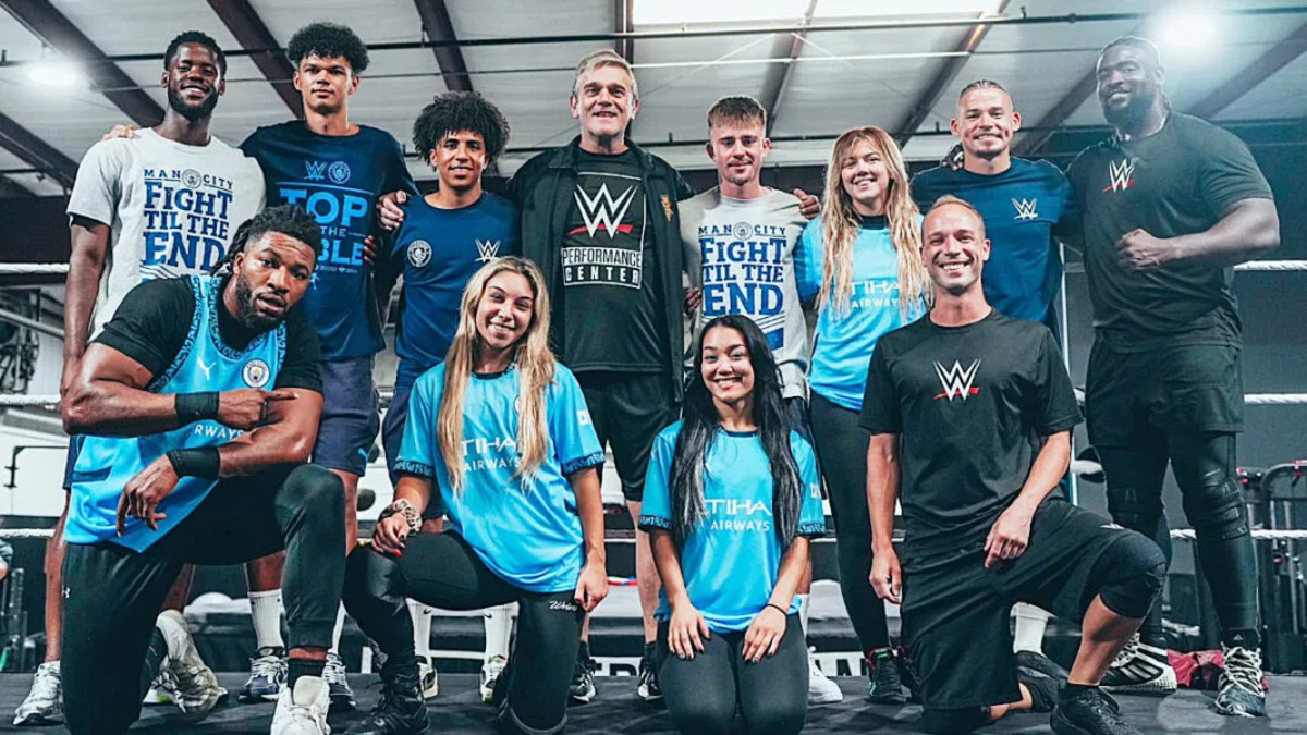 Several Manchester City players visit the WWE Performance Center