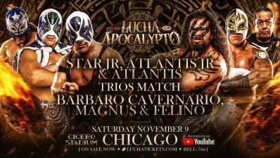 Star Jr, Atlantis y Atlantis Jr vs. Bárbaro Cavernario, Magnus y Felino MLW Lucha Apocalypto