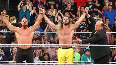 Bron Breakker, Seth Rollins y Paul Heyman 