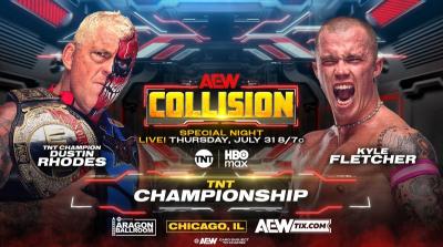 Dustin Rhodes y Kyle Fletcher junto al logo de AEW Collision Dustin Rhodes y Kyle Fletcher junto al logo de AEW Collision