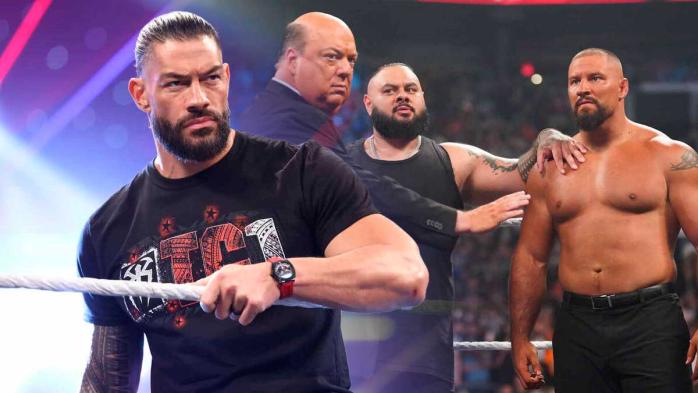 Roman Reigns, Paul Heyman, Bronson Reed y Bron Breakker