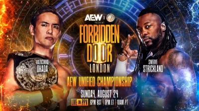 Póster de AEW x NJPW Forbidden Door con Kazuchika Okada y Swerve Strickland