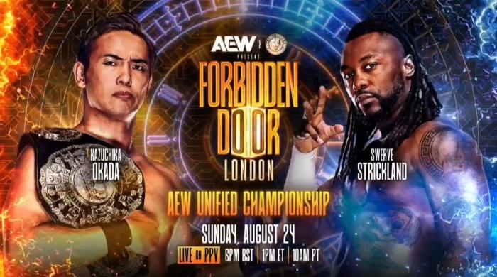 Póster de AEW x NJPW Forbidden Door con Kazuchika Okada y Swerve Strickland Póster de AEW x NJPW Forbidden Door con Kazuchika Okada y Swerve Strickland
