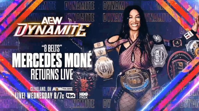 Mercedes Moné junto al logo de AEW Dynamite Mercedes Moné junto al logo de AEW Dynamite